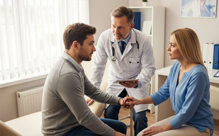 Врач консультирует пациента и его супругу